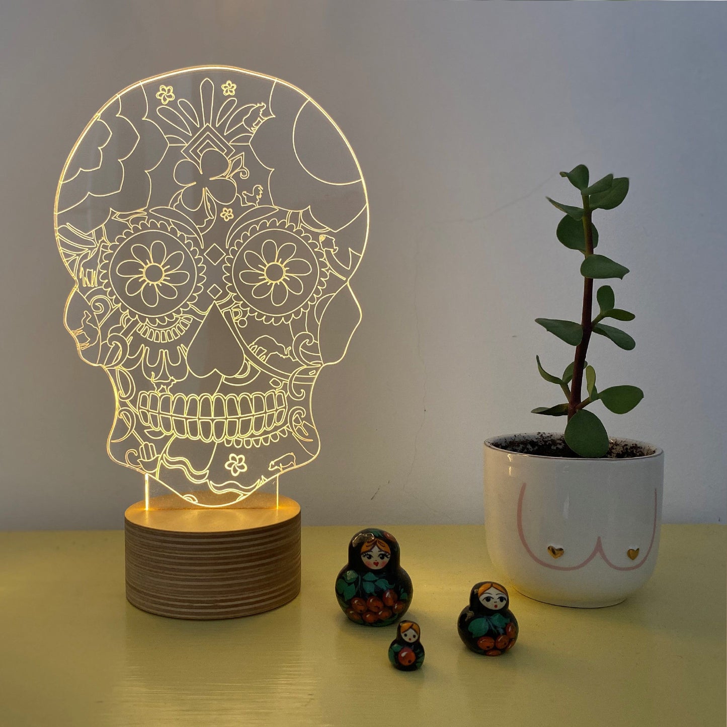 Lampara Decorativa Calavera Floral