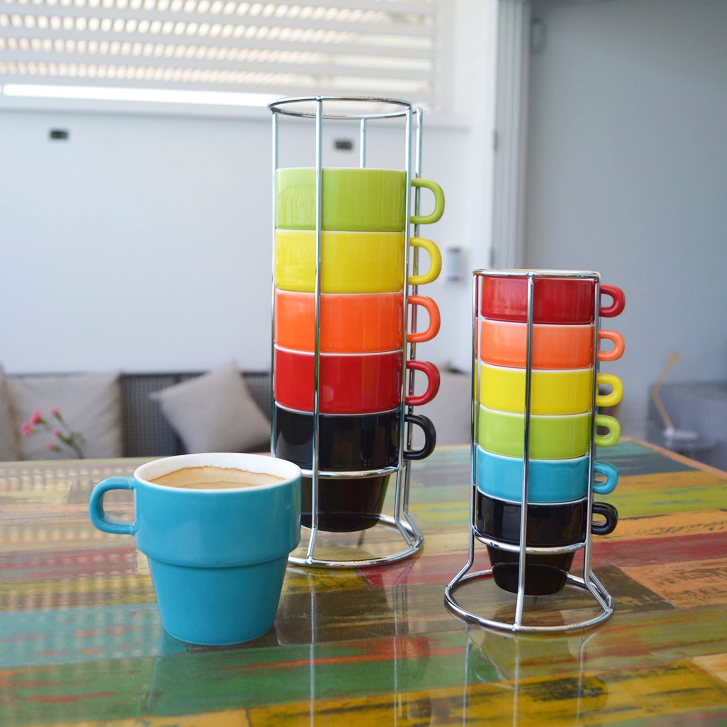 Tazas para Espresso + Platos de Colores x6