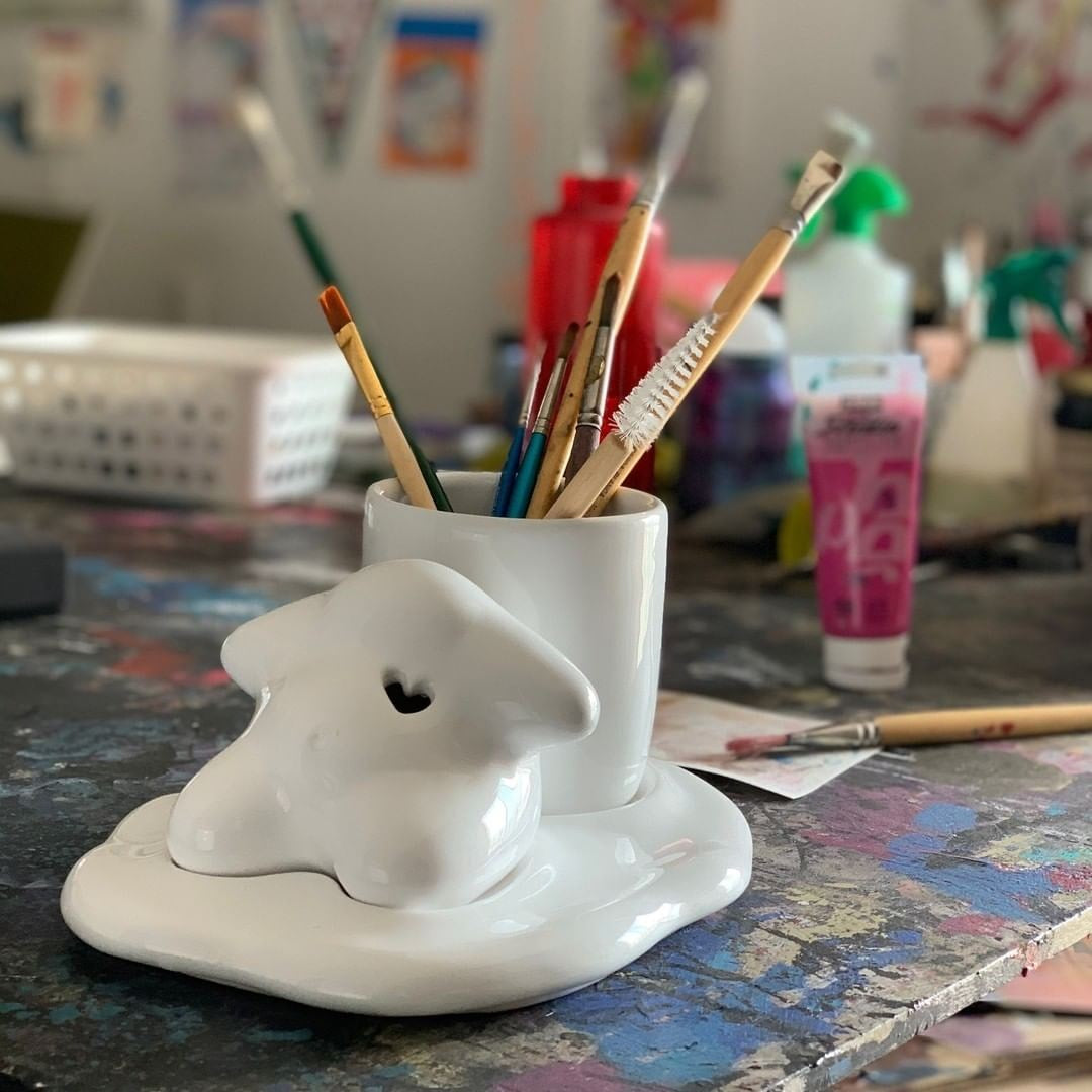 Pencil Holder Pot Corazón Calado Blanco