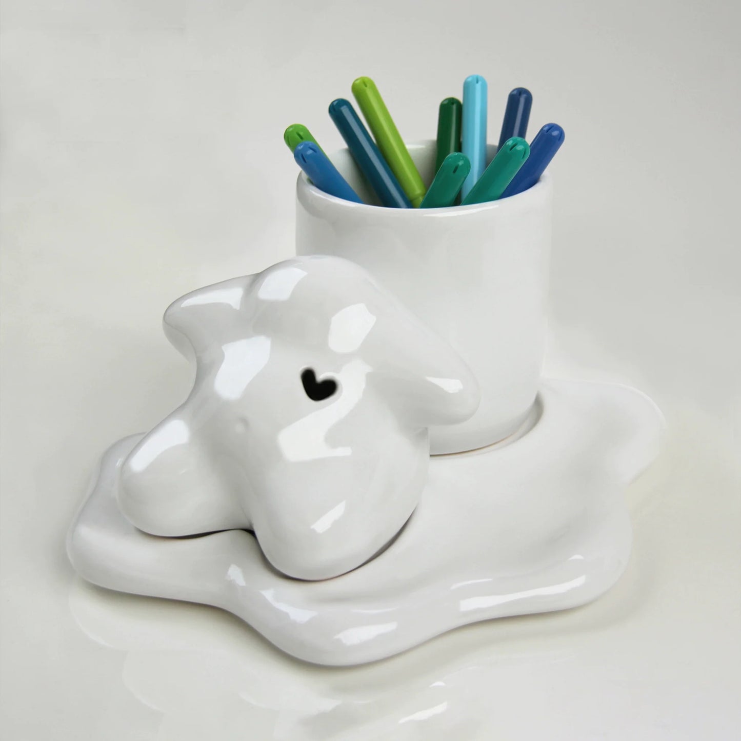 Pencil Holder Pot Corazón Calado Blanco