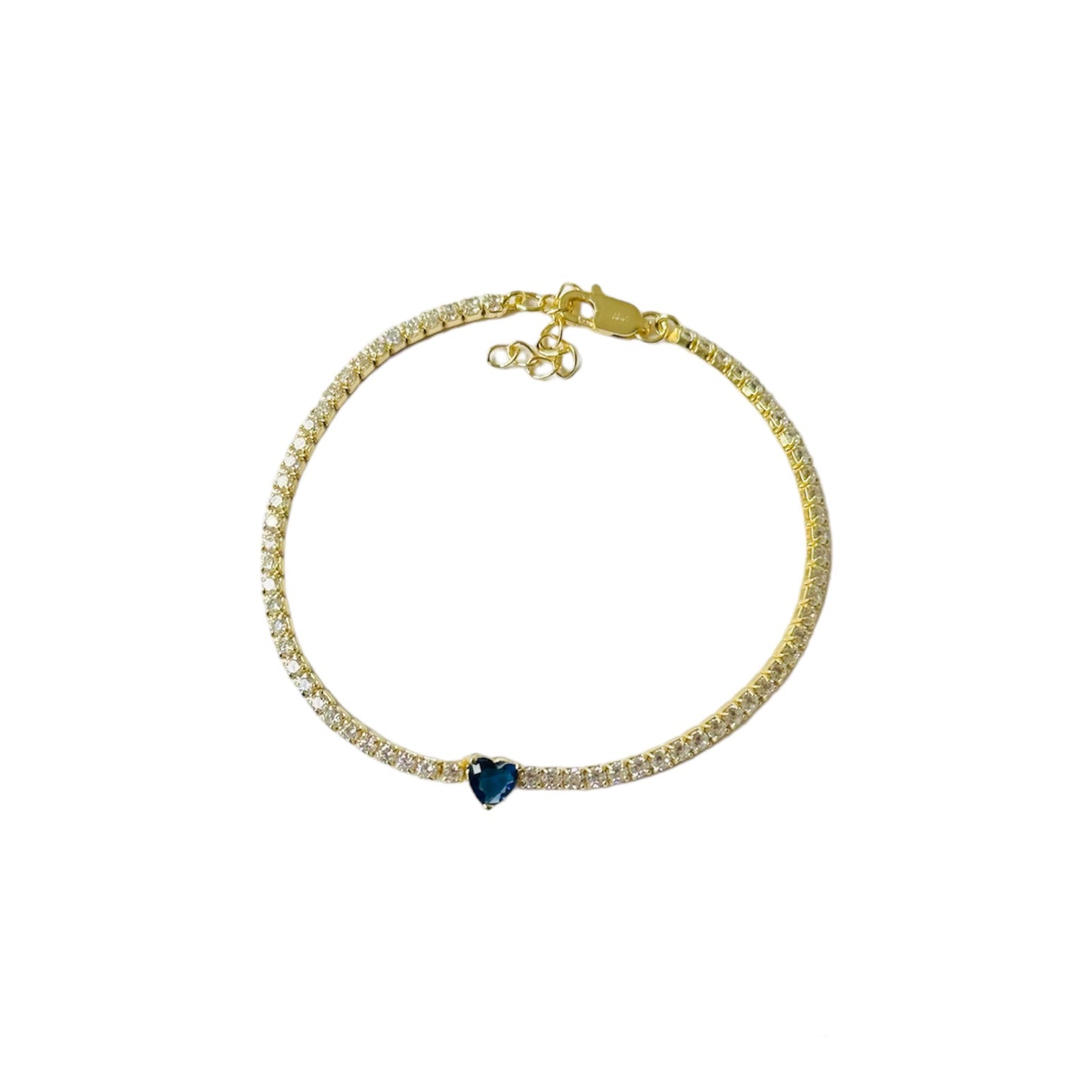 PULSERA TENNIS BLUE HEART GOLD