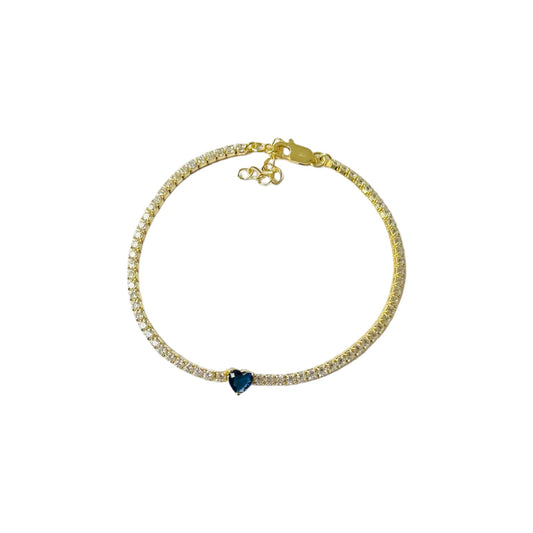 PULSERA TENNIS BLUE HEART GOLD