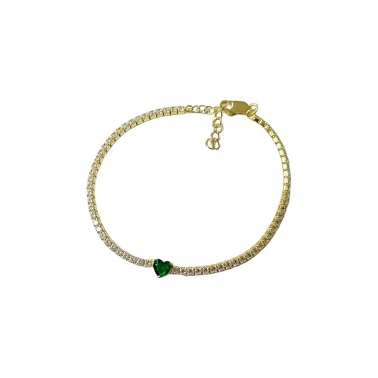 PULSERA TENNIS GREEN HEART GOLD